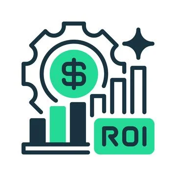 ROI Optimization Gear Line Icon, Outline Symbol for Process Improvement, Fi.. Illustrazione stock