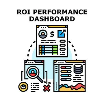 Roi performance dashboard analyzing business data and metrics イラスト素材