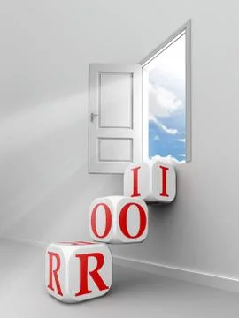 Roi red word blocks to open door Stock Illustration