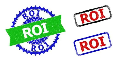 ROI Rosette and Rectangle Bicolor Seals with Unclean Styles Stock Illustration