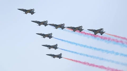RoKAF Black Eagles Aerobatic Team, T-50 trainer aircrafts, LIMA 2023 Stock Footage 259643530
