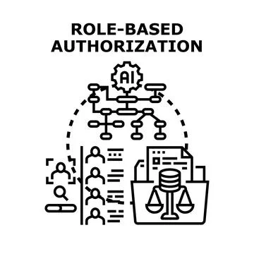 Role based authorization system access control managing permissions Stock Illustration