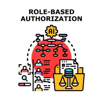 Role based authorization system access control managing permissions Stock Illustration