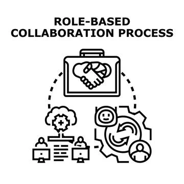 Role based collaboration process diagram presenting workflow Stock Illustration