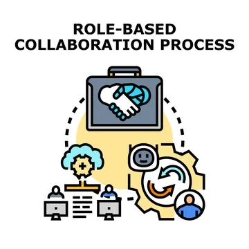 Role based collaboration process diagram presenting workflow Stock Illustration