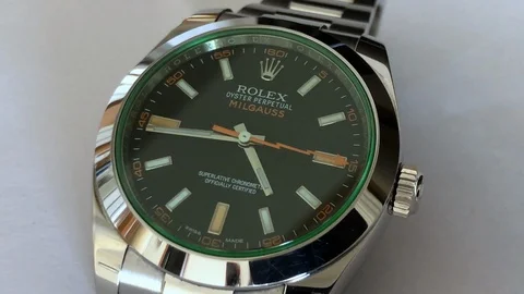 Rolex Milgauss in a macro view. Rolex was founded in 1909. 스톡 동영상 107083103