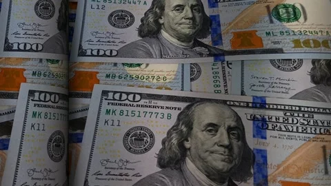 Roll of 100 Dollar Bills with Waves, Money, Cash, Business Background, Exclusive Stock Footage 300877986
