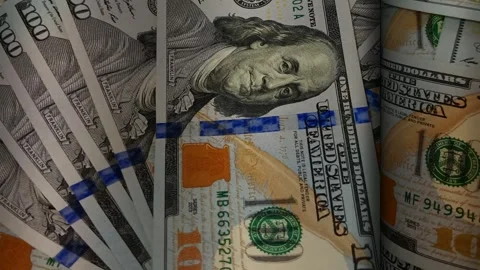 Roll of 100 Dollar Bills with Waves, Money, Exclusive, Business Background, Cash Stock Footage 300877988