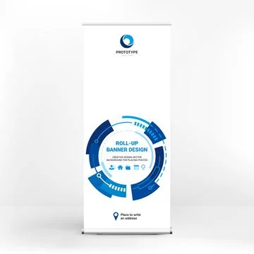 Roll-up advertising banner, dynamic design, stand template for conferences, b Stock Illustration