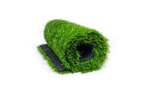 Roll of artificial grass isolated on white background Stock Photos