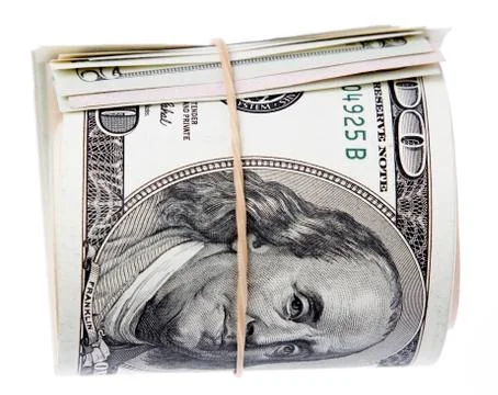 Roll of banknotes on plain background Stock Photos