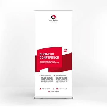 Roll-up banner design, creative stand for conferences, advertising of goods a Stock Illustration