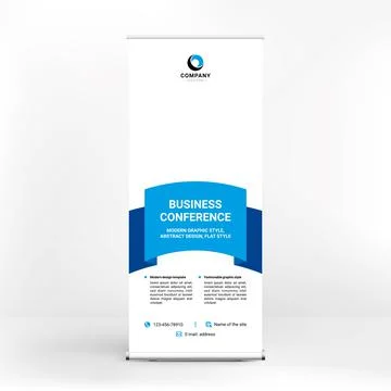 Roll-up banner design, creative stand for conferences, advertising of goods a Stock-Illustration