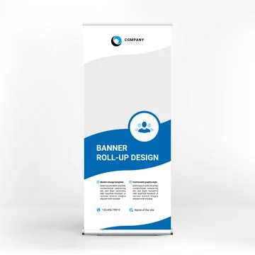 Roll-up banner design, creative stand for conferences, advertising of goods a 스톡 일러스트