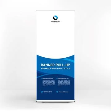 Roll-up banner design, creative stand for conferences, advertising of goods a Illustrazione stock