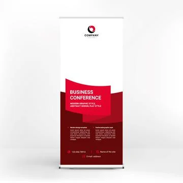 Roll-up banner design, creative stand for conferences, advertising of goods a Stock Illustration