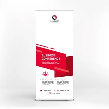 Roll-up banner design, creative stand for conferences, advertising of goods a Stock Illustration