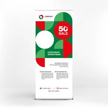 Roll-up banner design, creative stand for conferences, advertising of goods a 스톡 일러스트