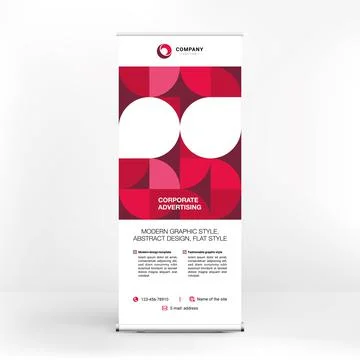 Roll-up banner design, creative stand for conferences, advertising of goods a Stock Illustration