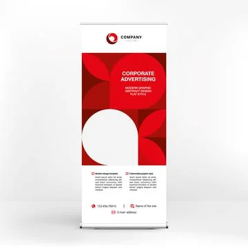 Roll-up banner design, creative stand for conferences, advertising of goods a Stock Illustration