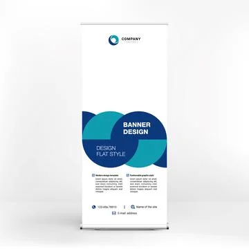 Roll-up banner design, creative stand for conferences, advertising of goods a Illustrazione stock