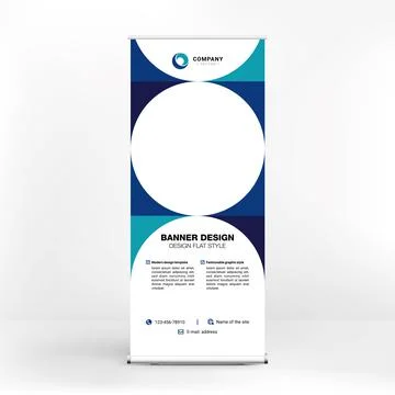 Roll-up banner design, creative stand for conferences, advertising of goods a Stock Illustration