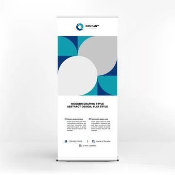 Roll-up banner design, creative stand for conferences, advertising of goods a Stock Illustration