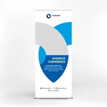 Roll-up banner design, creative stand for conferences, advertising of goods a Stockillustratie