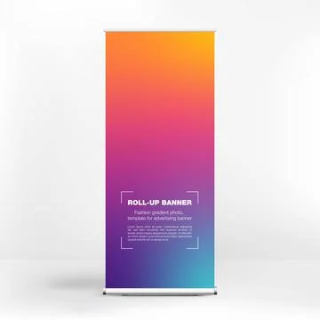 Roll-up banner design, liquid gradient background, advertising banner Stock Illustration
