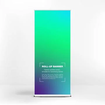 Roll-up banner design, liquid gradient background, advertising banner Stock Illustration
