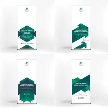 Roll-up banner design, set of 4, creative flat design for advertising and Stock Illustration