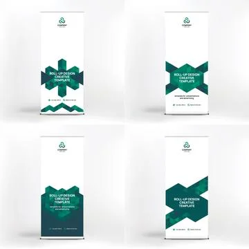 Roll-up banner design, set of 4, creative flat design for advertising and Stock Illustration