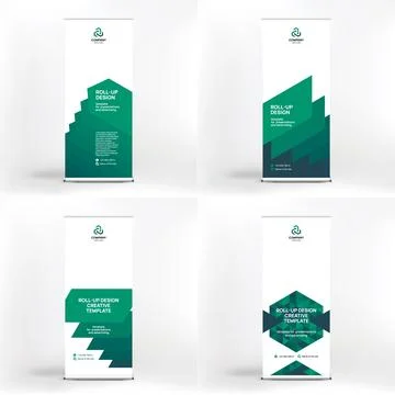 Roll-up banner design, set of 4, creative flat design for advertising and Stock Illustration