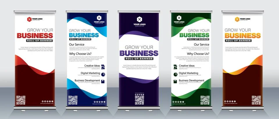 Roll up banner design set Illustrazione stock