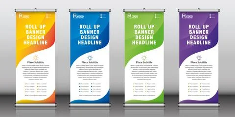 Roll Up Banner Design, vector vertical banner template Stock Illustration