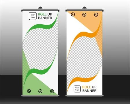 Roll up banner design vertical template vector, modern x-banner and flag-banner 스톡 일러스트