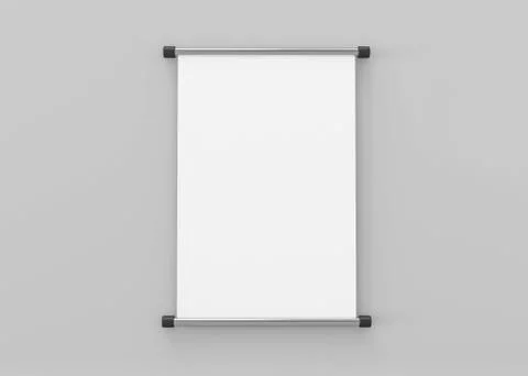 Roll up banner with paper canvas texture, isolated on grey background 3d Stock Illustration