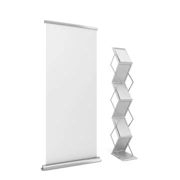 Roll up banner with rack for brochures Stock Illustration