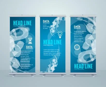 Roll Up Banner Stand Design with Abstract Geometric Shape. Vector Stock Illustration