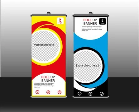 Roll up banner stand design template, vector illustration eps 10. Stock Illustration