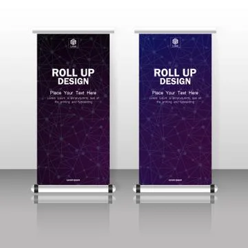 Roll up banner stand template. Abstract triangle line pattern background, mod Stock Illustration