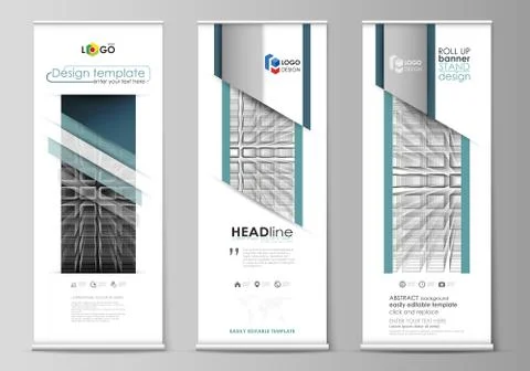Roll up banner stands, flat design templates, geometric style, corporate Stock Illustration