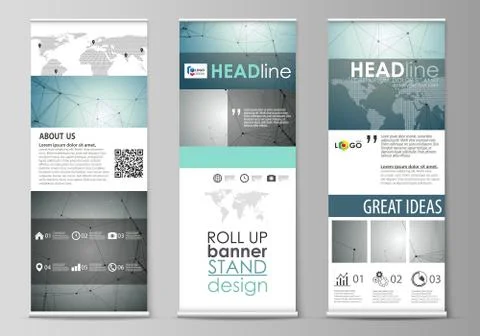 Roll up banner stands, flat design templates, geometric style, corporate Stock Illustration