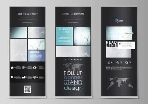 Roll up banner stands, flat design templates, corporate vertical vector flyers Stock Illustration