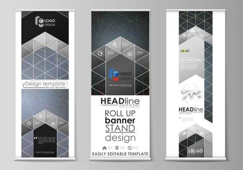 Roll up banner stands, flat design templates, business concept, corporate Stock Illustration