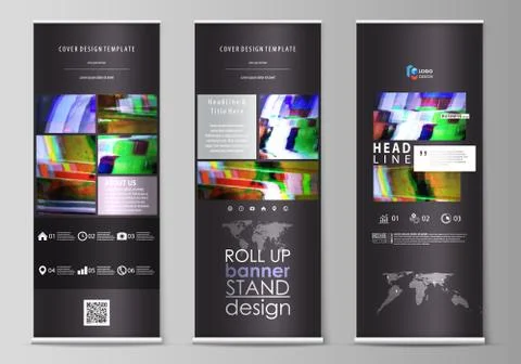 Roll up banner stands, flat design templates, abstract style, vertical vector Stock Illustration