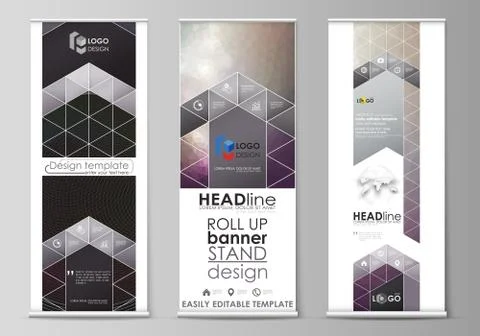 Roll up banner stands, flat design templates, business concept, corporate Stock Illustration