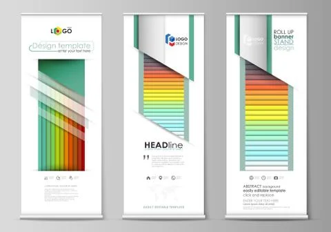 Roll up banner stands, flat style templates, modern business concept, corporate Stock Illustration