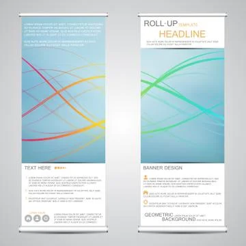 Roll-up banner stands for presentation and publication. Geometric abstract Stock Illustration