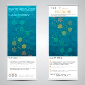 Roll-up banner stands for presentation and publication. Geometric abstract Stock Illustration